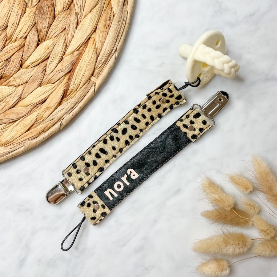 Personalized Name Leopard Print Baby Pacifier Clip 